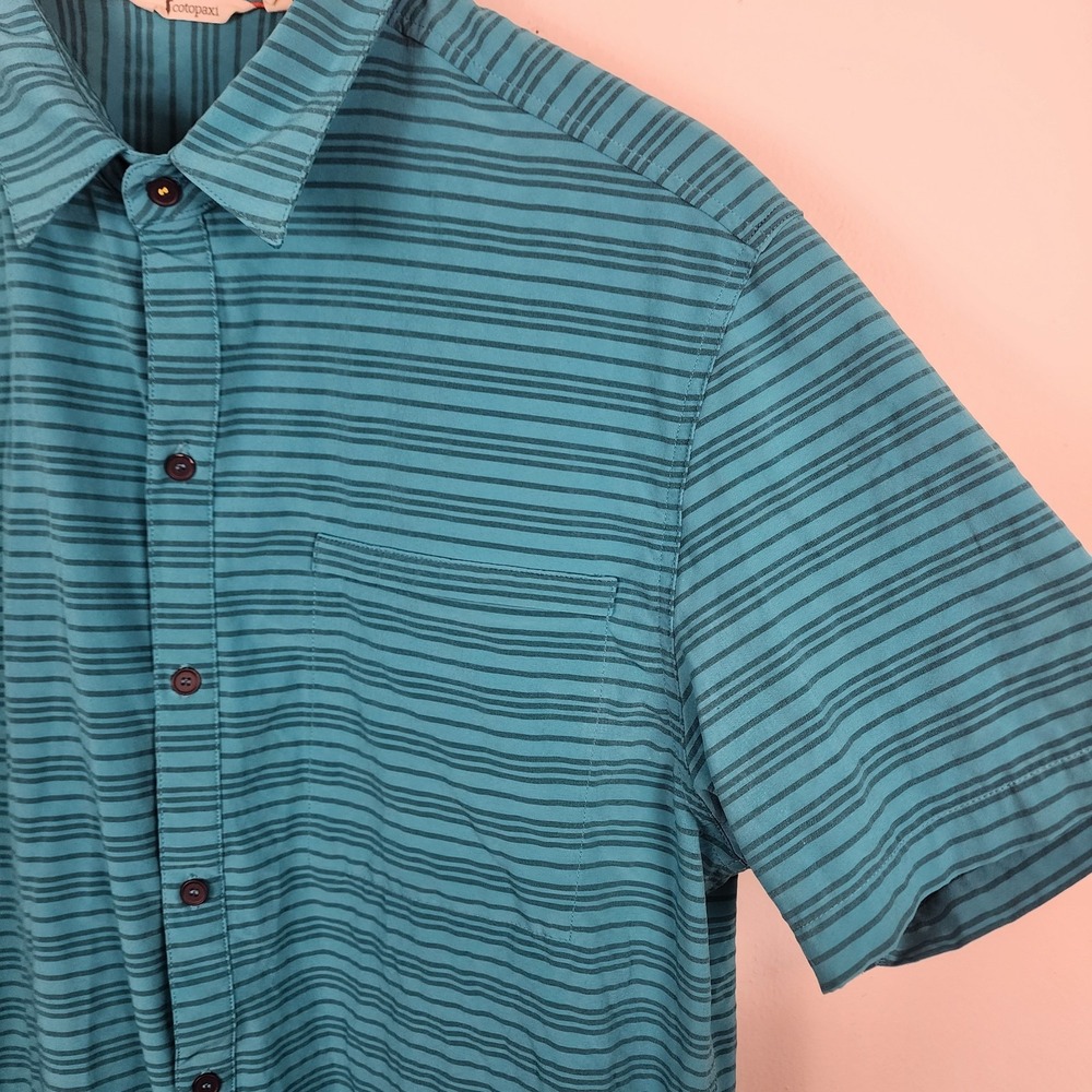 Cotopaxi Blue Striped Button Front Short Sleeve Shirt Men's Size Large - Picture 3 of 6